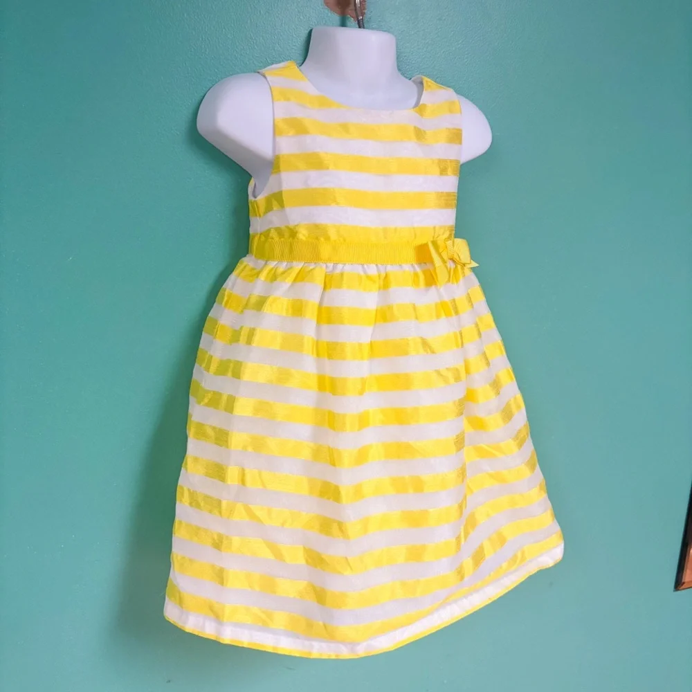 Dressed Up by Gymboree Yellow & White Striped Formal/Easter Dress 3T
